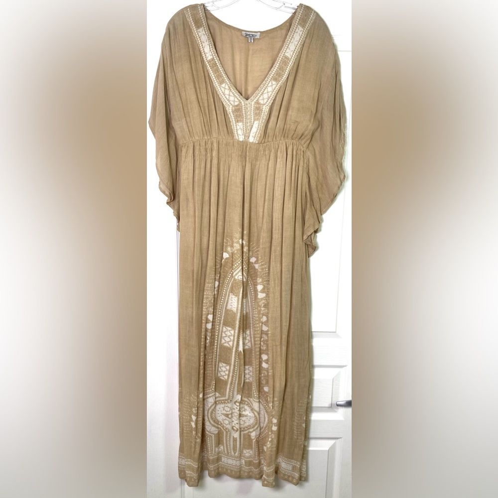 Lapogee Gauzy Bohemian Flutter Sleeve Caftan Maxi Dress XL Hand dyed Resortwear